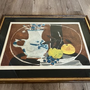 Vintage Lithograph print StillLife theme signed pencil By Yves Ganne framed