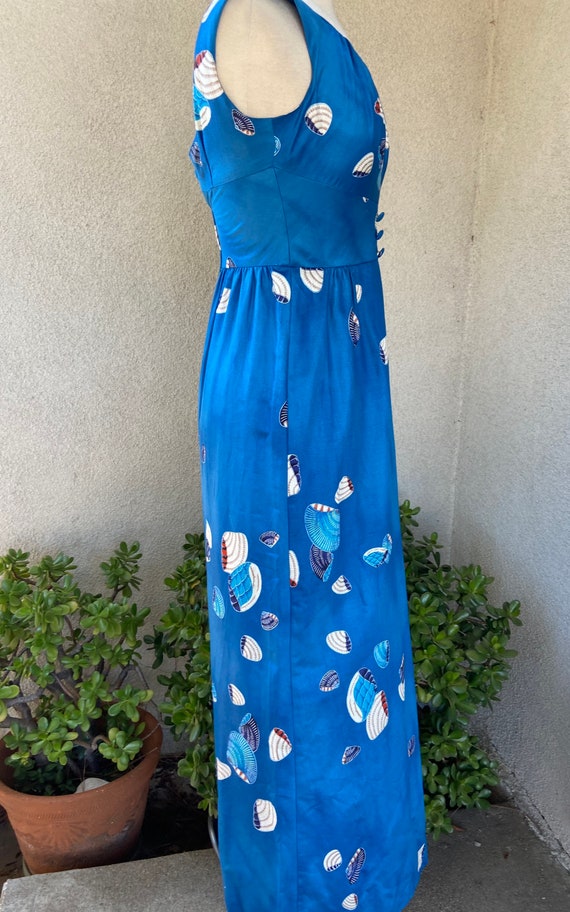 Vintage Hawaiian maxi dress brush Cotton blue sea… - image 2