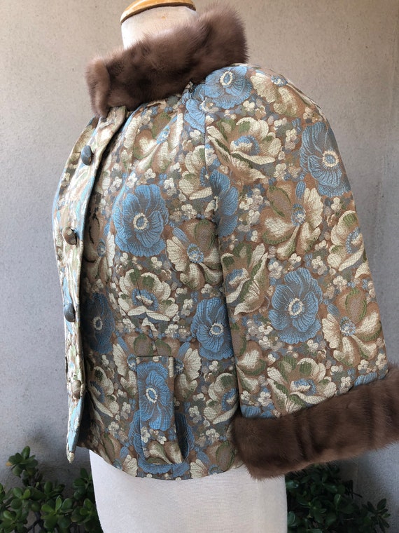 Vintage elegant floral blues browns brocade eveni… - image 3