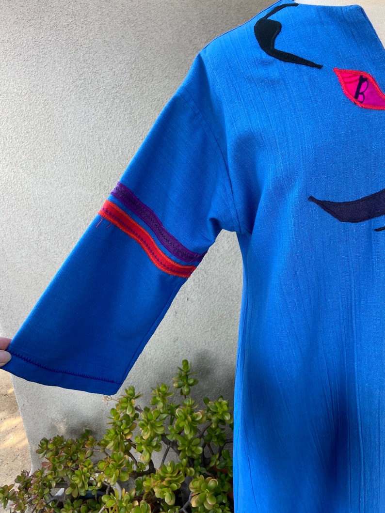 Vintage boho blue kaftan dress with appliqué accents custom made by Kirsten Helweg Large image 8