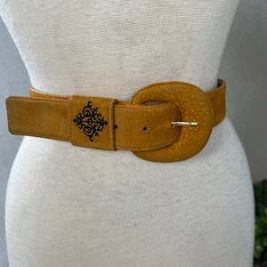 Vintage Gold And Amber Large Buckle Belt Golden Western Antique Gold Floral Engraved Buckle Genuine  main image 4