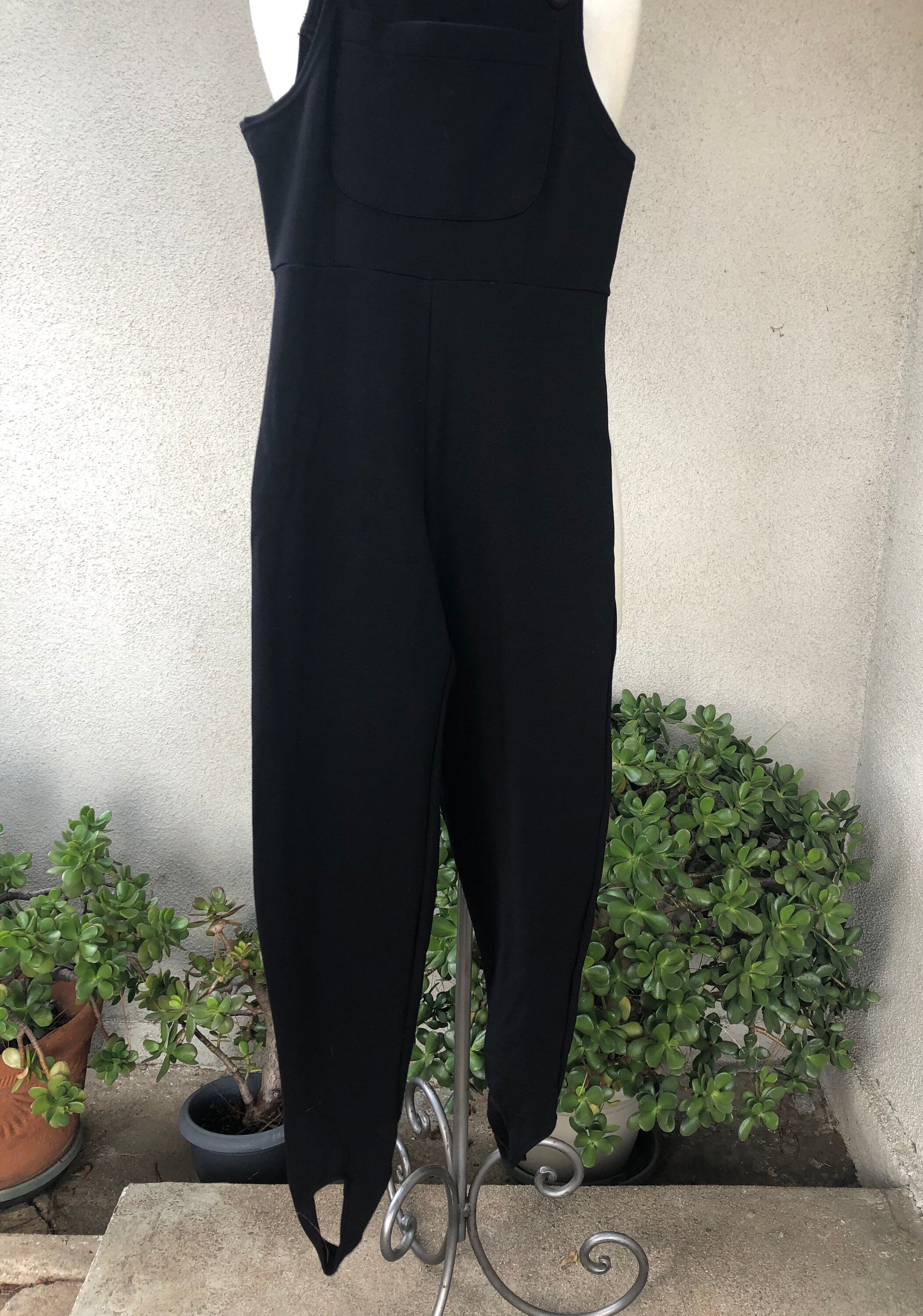 Vintage 80s retro black bodysuit jumpsuit stirrup pants front | Etsy