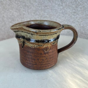 Vintage Studio Art Pottery Stoneware Creamer Small Pitcher Brown Glaze size 3.5 image 1