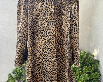 Vintage 80s swing coat faux fur leopard print Sz M Nana Creations