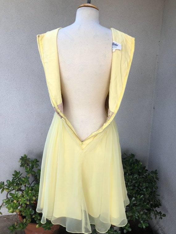 Vintage Mid Century yellow chiffon cocktail dress… - image 6