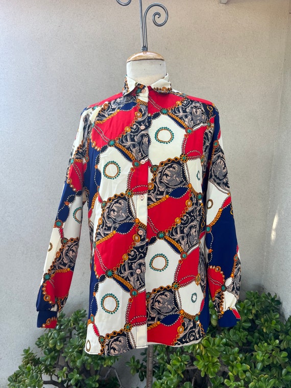 Vintage glam baroque style blouse polyester sz S b