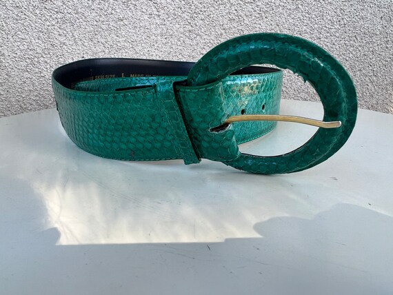 Vintage glam waist belt emerald green snake skin … - image 4