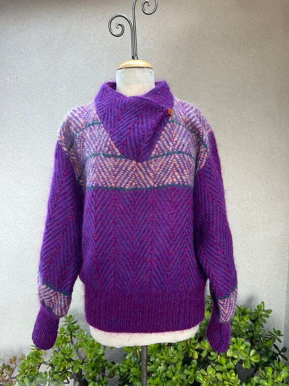 Sale Vintage boho thick wool fuzzy pullover purpl… - image 5