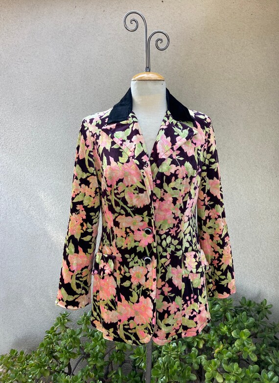 Vintage Mod Velvet Floral Blazer Jacket Country Set Medium | Etsy
