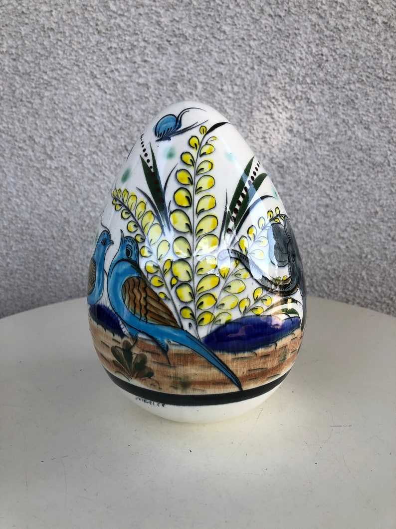 Vintage Wounded Bird Mexican ceramic large egg sculpture elephants birds floral theme size 7 image 4