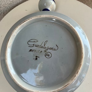 Vintage Ken Edwards large pottery soup bowl with handle blue flower accents size 8.5 x 3.5 image 8