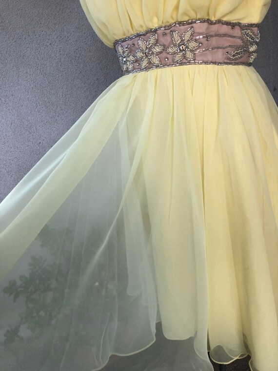 Vintage Mid Century yellow chiffon cocktail dress… - image 4