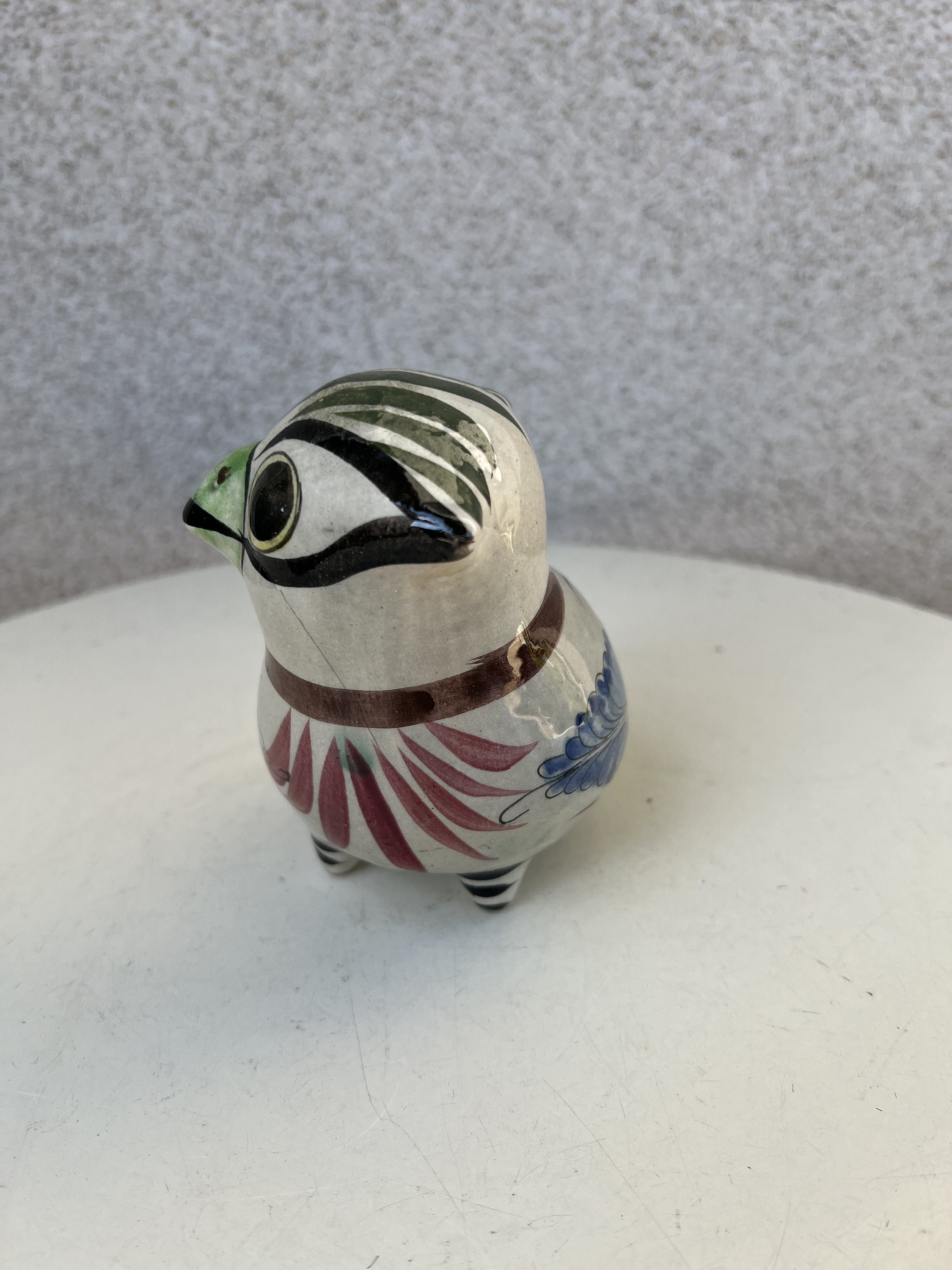 Vintage Mexican Tonala Pottery Bird Figurine Colorful Folk