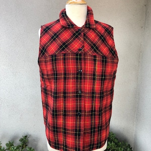 Vintage grunge red plaid vest fully padded lining by Handel Classic Jeans sz Large