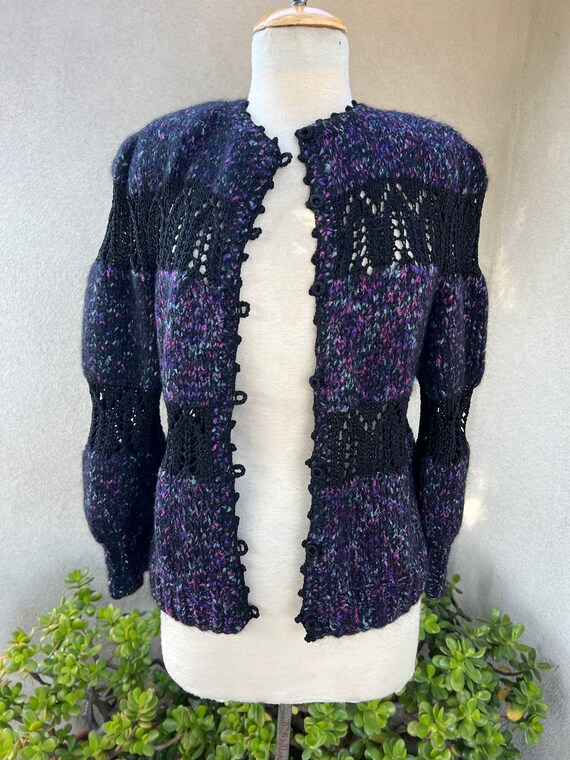 Vintage black purples  handmade crochet knit card… - image 10