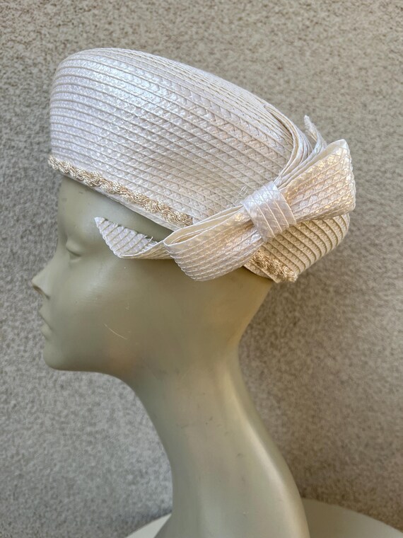 Vintage Jack Mcconnell Boutique Woven Glossy Ivory Straw Hat  display picture 3