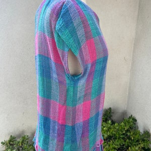 Vintage 80s skirt top set checkers green blue pink woven cotton Sz M Jo Hardin Dallas image 3