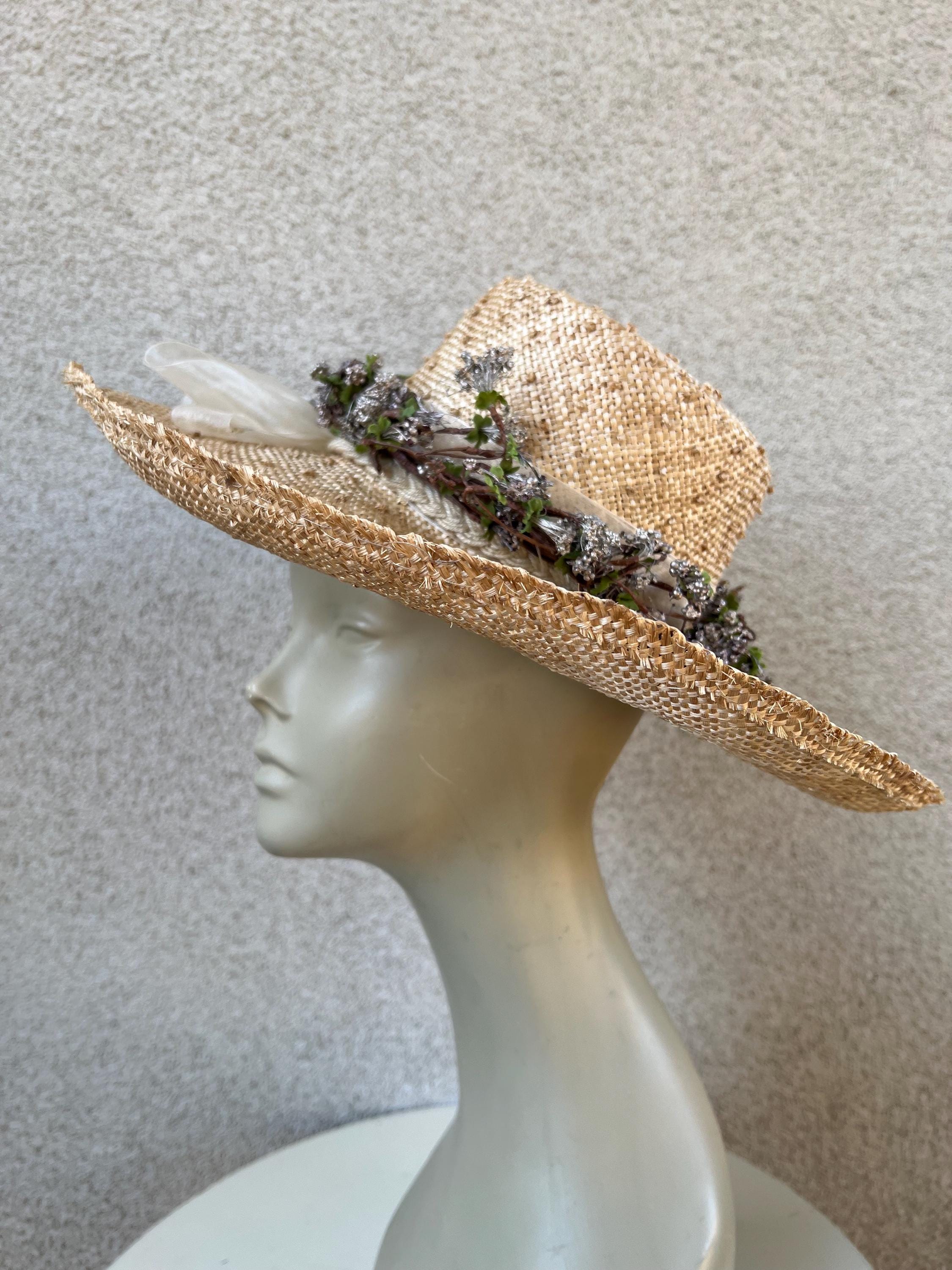 Vintage Straw Boater Hat: Fleur De Paris Floral Trim, Size  display picture 2