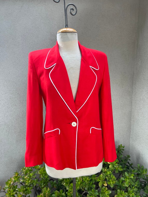 Vintage Saks Fifth Avenue Red Blazer: White Trim, Preppy