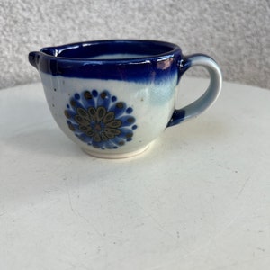 Vintage Mexican pottery small creamer pitcher floral blues grey by Ken Edwards size 3 image 2