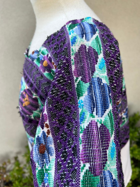 SALE Vintage boho Mexican purples woven huipil st… - image 7