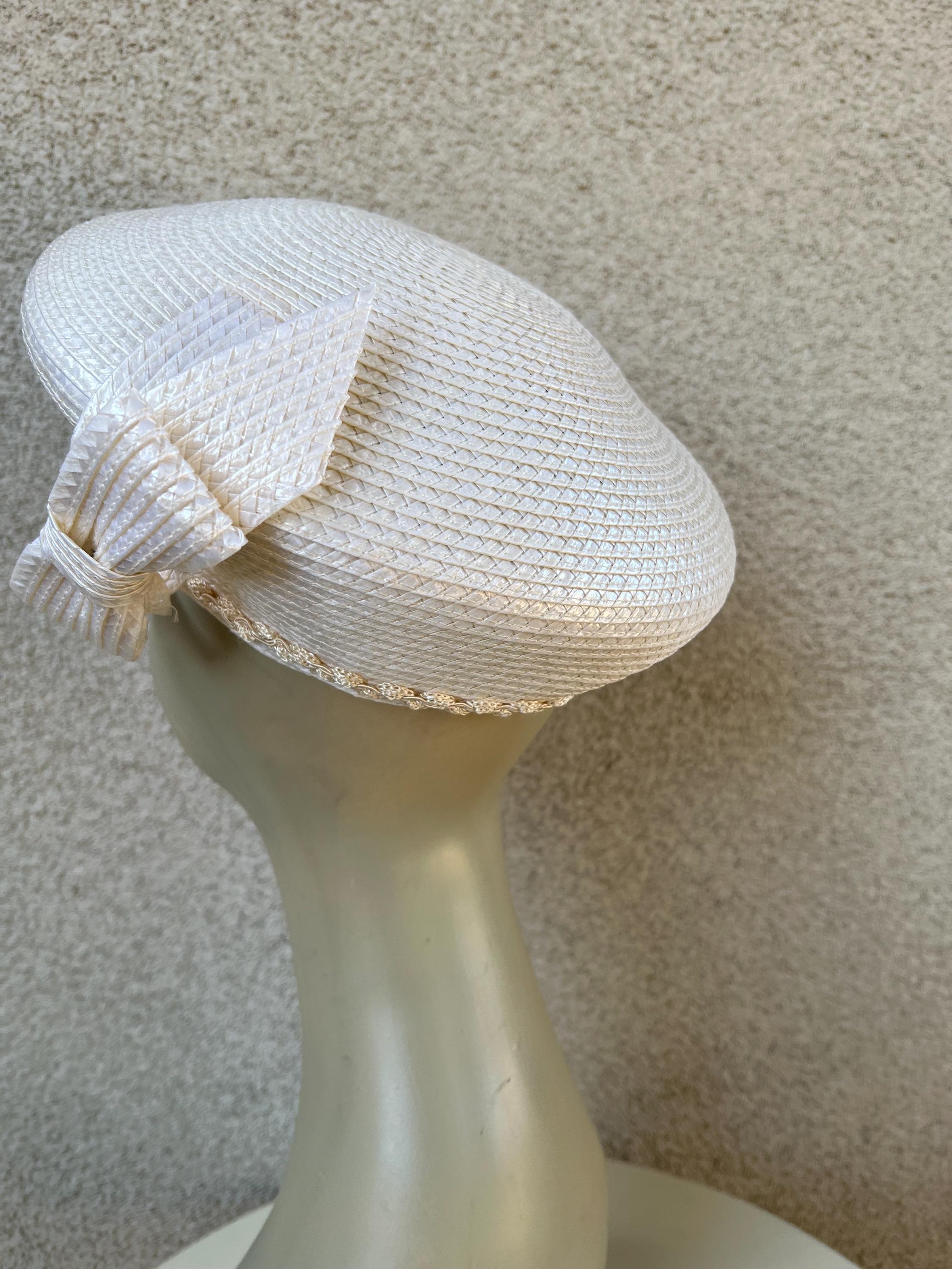 Vintage Jack McConnell Boutique woven glossy ivory straw hat size 21.5” Vintage Jack Mcconnell Boutique Woven Glossy Ivory Straw Hat  main image 3