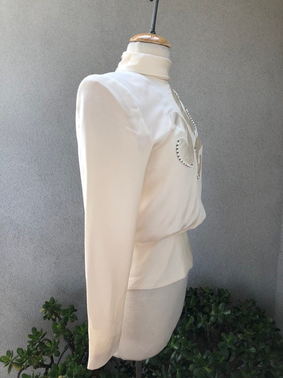 Sale vtg evening cream top blouse  silk beaded pa… - image 7