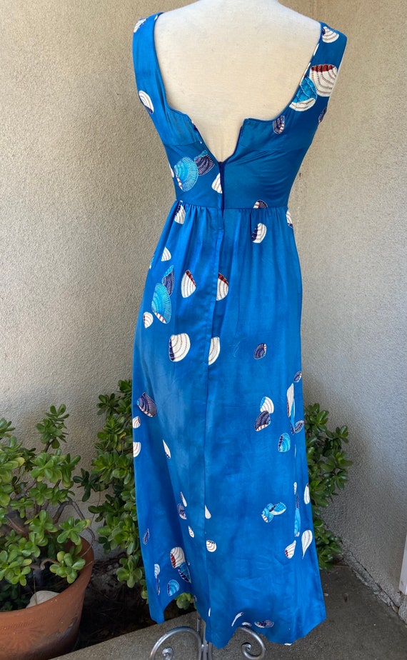 Vintage Hawaiian maxi dress brush Cotton blue sea… - image 3