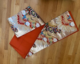 Vintage Japanese obi sash silk tapestry floral  theme 12” x 156”. Made in Japan Floral Obi Sash - Black Fukuro Obi - Fukuro Obi - Japanese  main image 3