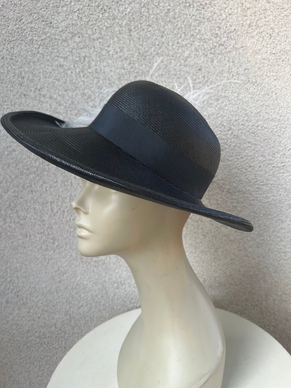 Vintage formal hat brim boater black straw sinawa… - image 5