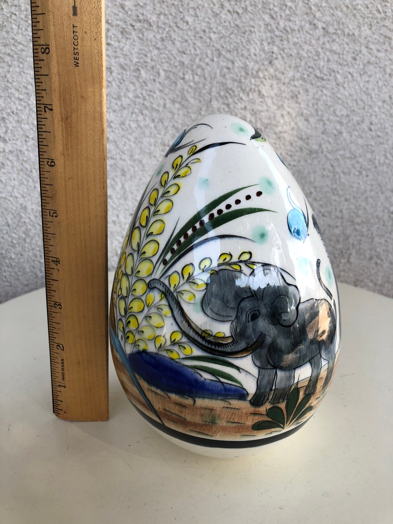 Vintage Wounded Bird Mexican ceramic large egg sculpture elephants birds floral theme size 7 image 6