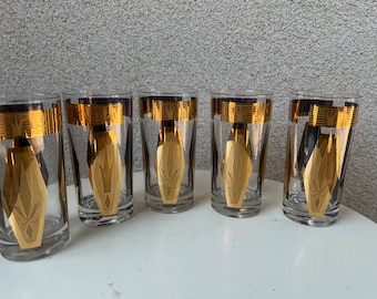 Vtg MCM Gläser 5er Set 5 Gold klar von Culver