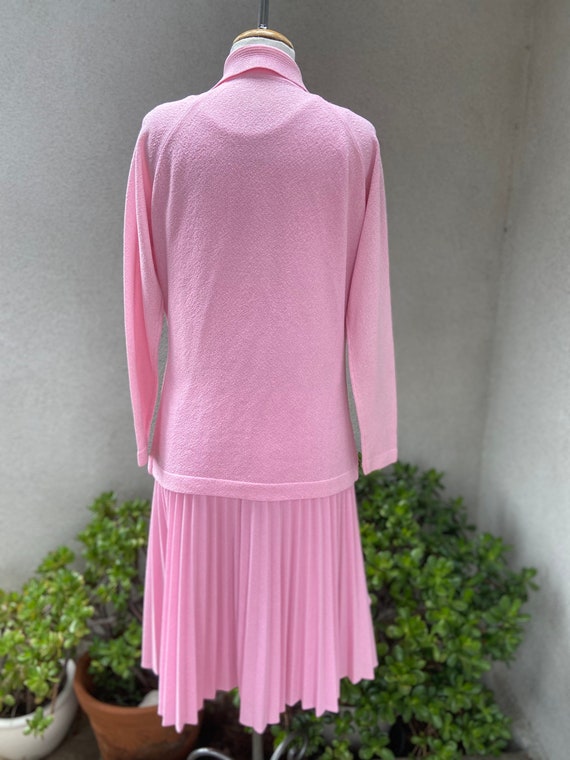 Vintage 1960s soft pink sponge type knit dress w … - image 2