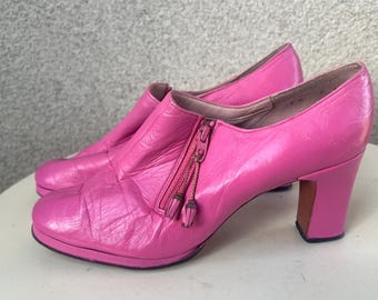 Vintage Glam Pink Leather Heel Shoes - Sz 6.5 N