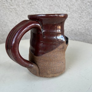 Vintage stoneware studio art pottery brown mug mustache man face brown glaze image 4