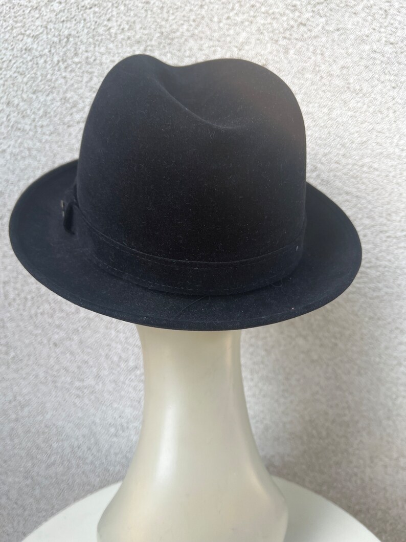 Vintage unisex classic jet black wool fedora hat by Pierre Cardin Paris size 7 3/8 image 8
