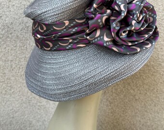 Vintage Grey Boater Hat With Silk Bow - Designer Millinery  display picture 2