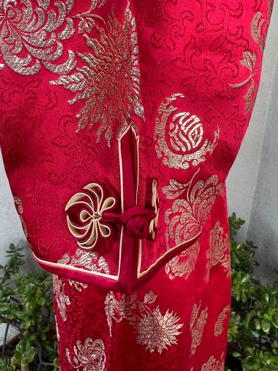 Vintage Asian mandarin Cheongsam long dress red gold … Gem