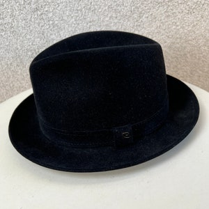 Vintage unisex classic jet black wool fedora hat by Pierre Cardin Paris size 7 3/8 image 3