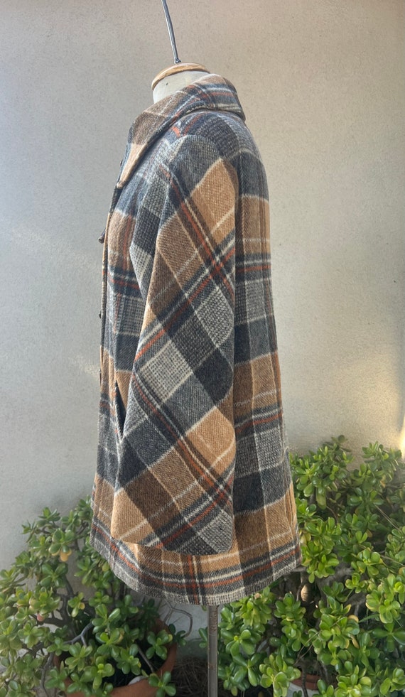 Vintage mod wool brown plaid jacket or short coat… - image 5