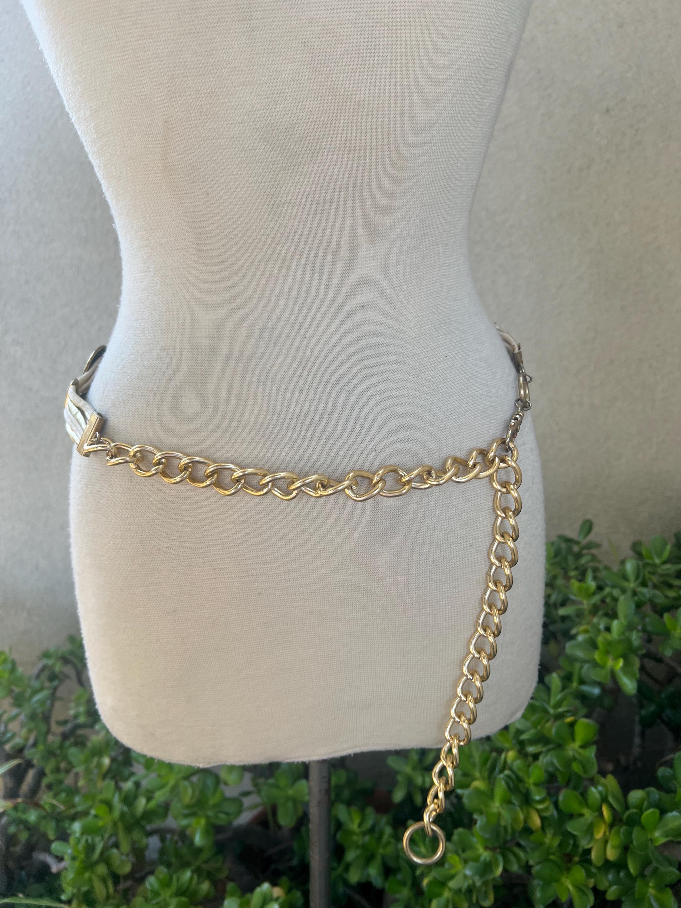 Vintage boho 80s belt brass discs with metallic & white leather fits 24-41”. Vintage Boho 80s Belt Brass Discs With Metallic & White  main image 2