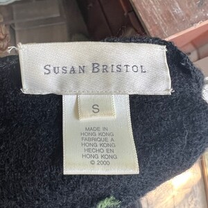 Vintage Susan Bristol boho wool cardigan black with red flowers Sz S image 4