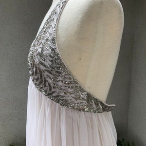 Vintage elegant halter maxi gown ivory chiffon sliver beaded bodice Sz XS Victoria Royal Ltd of Hong Kong China image 5