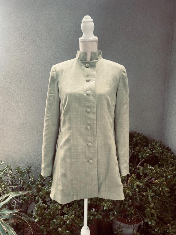 Vintage Mod Green Nehru Jacket: Custom Made Blaze… - image 1