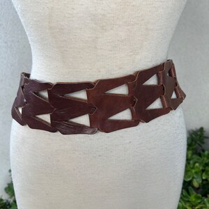 Vintage boho belt brown leather wide cutouts fits 31-35 L Streets Ahead image 3
