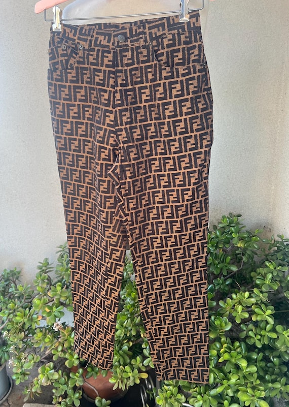 希少　ヴィンテージ　FENDI jeans Vintage Fendi Jeans Pants FF Logo Brown Black Zucca High