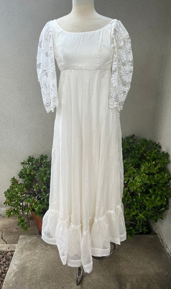Vintage white Maxi boho chiffon dress beaded with… - image 10
