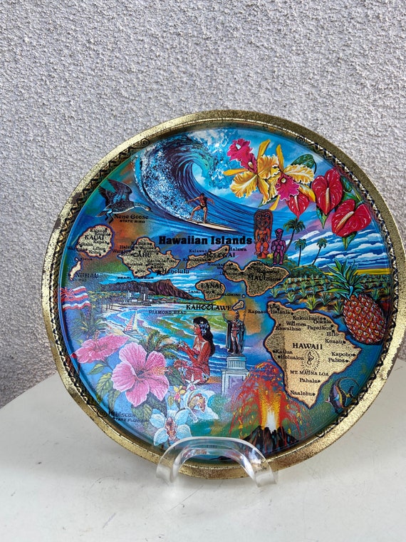 たぬき 希少 Full Souvenir Vintage Colors by Hawaii of State Tray Metal 置物