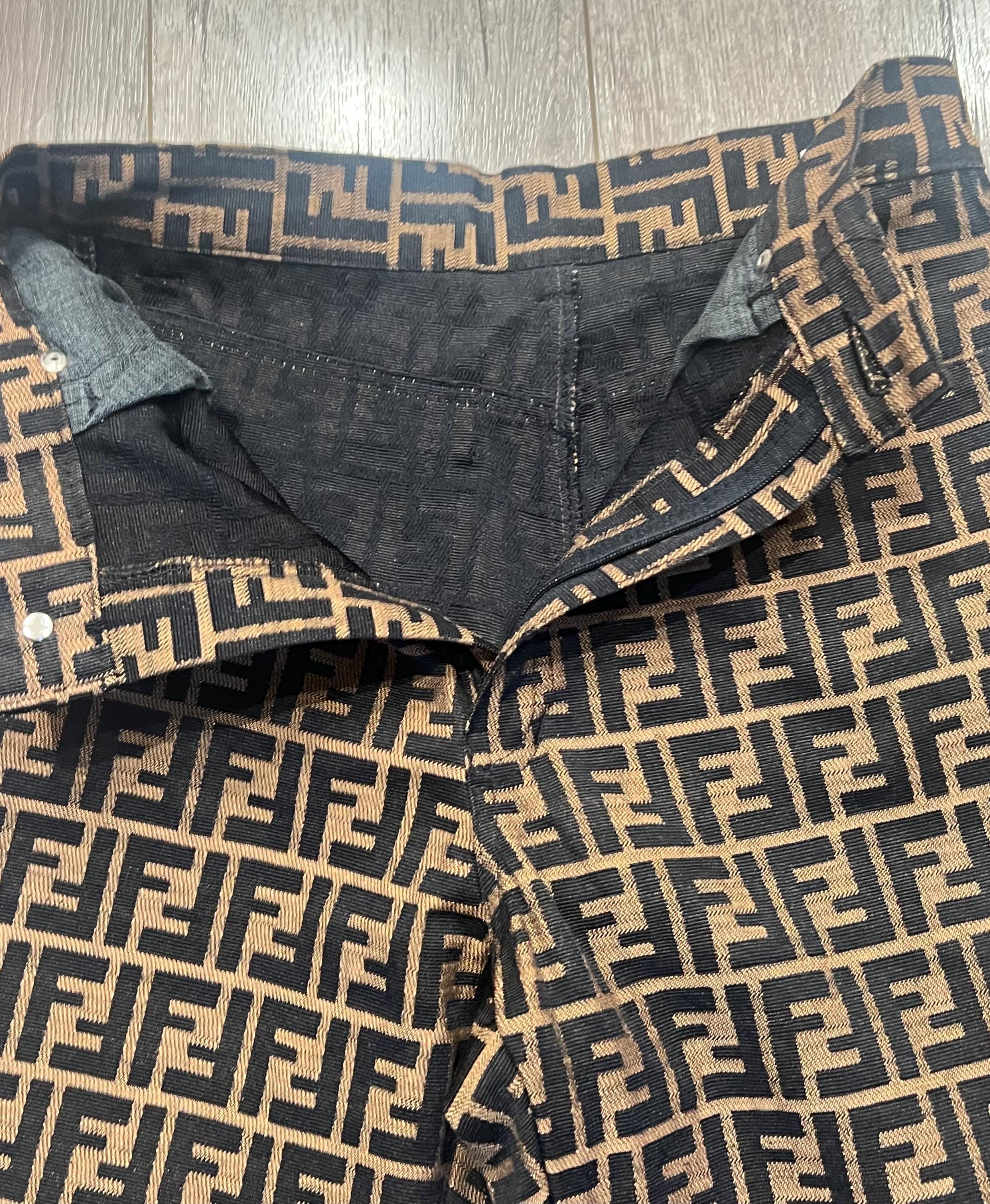希少　ヴィンテージ　FENDI jeans Vintage Fendi Jeans Pants FF Logo Brown Black Zucca High
