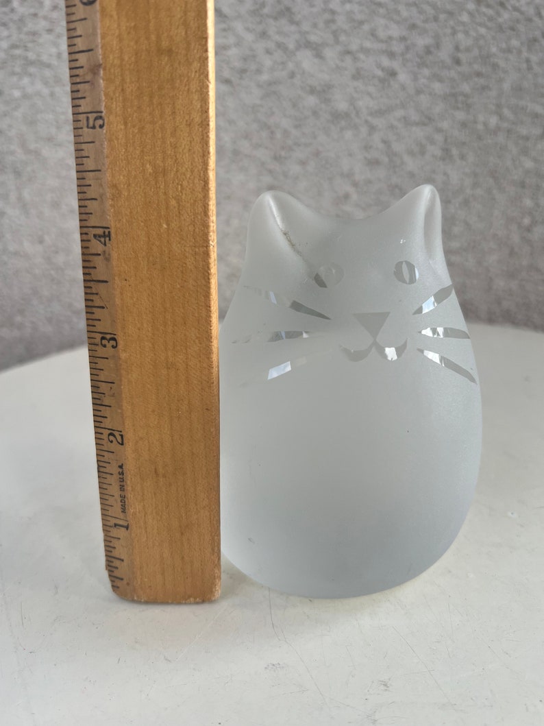 Vintage frosted glass cat paperweight signed JK 6/92 image 7